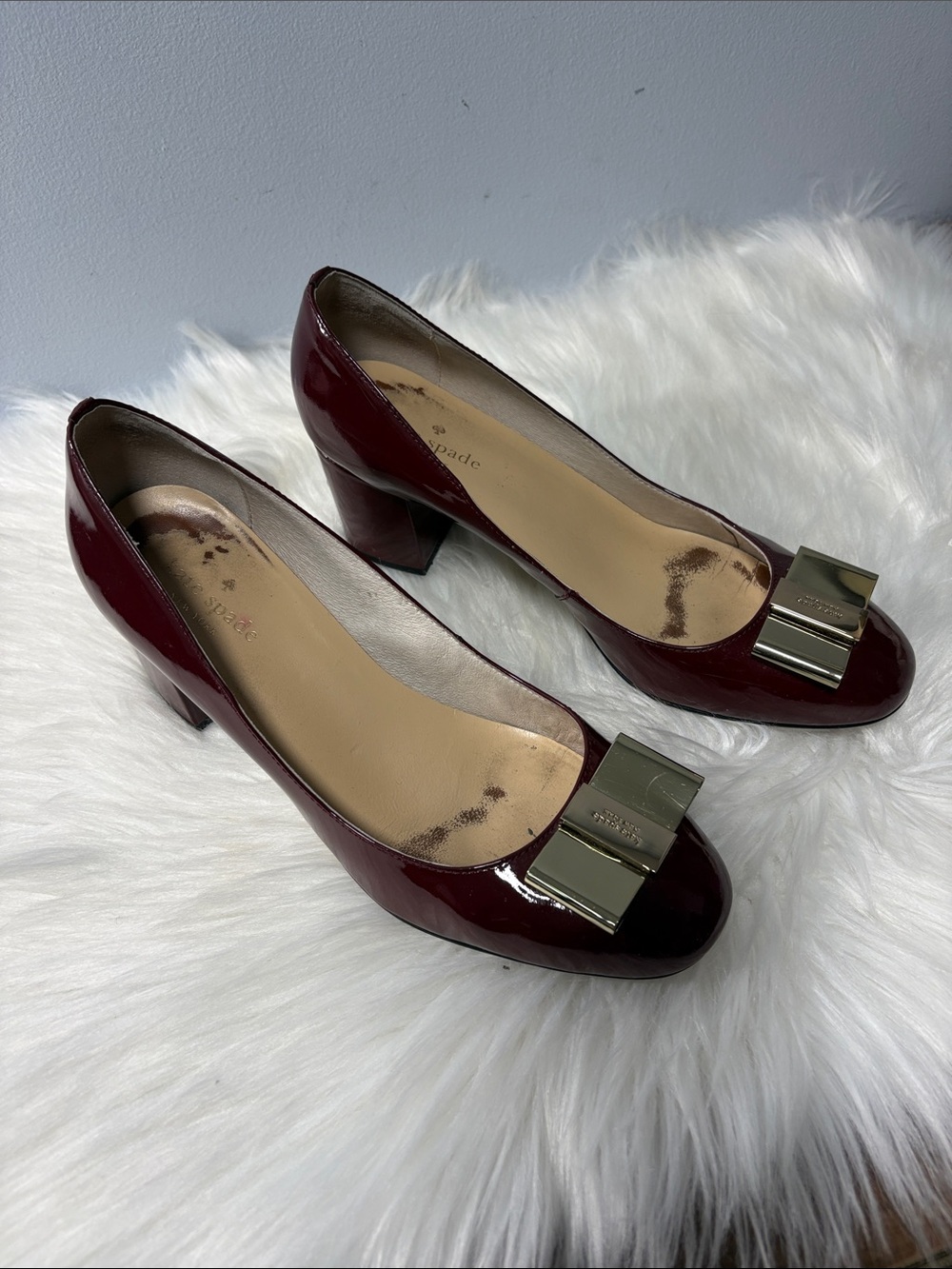 Kate Spade Dark Red/Burgundy Patent Leather Classic High Block Heel Pumps